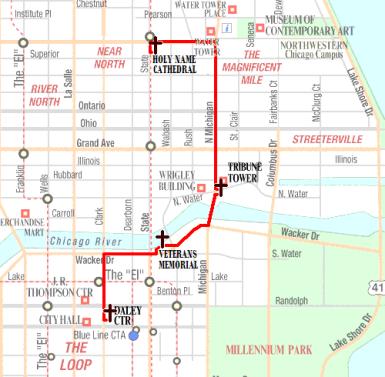 The route of the Way of the Cross, Downtown Chicago